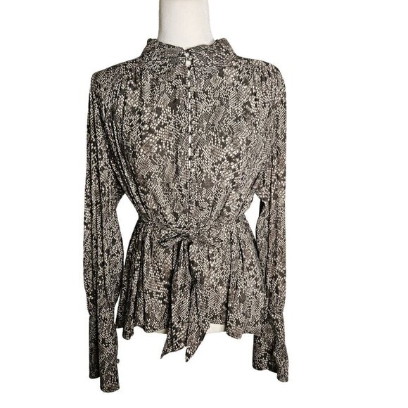 Free People Size Medium Modern Muse Snakeskin Python Detachable Tie Blouse Top - Picture 4 of 12